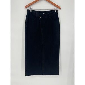Women's Happily Gray  Front Slit Black Midi Denim Jean Skirt Size 9/28